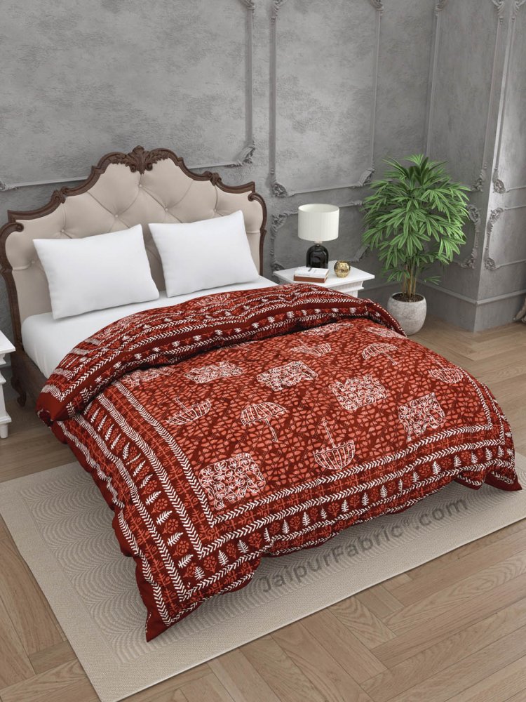 Jaipuri Rajai Daabu Shahi Savari 300GSM Fine Cotton Red Double Bed Quilt