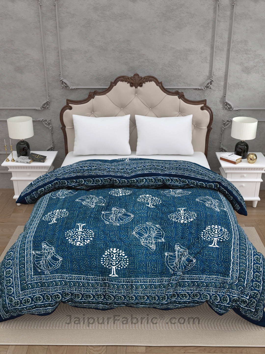 Jaipuri Rajai Daabu Ghoomar 300GSM Fine Cotton Blue Double Bed Quilt