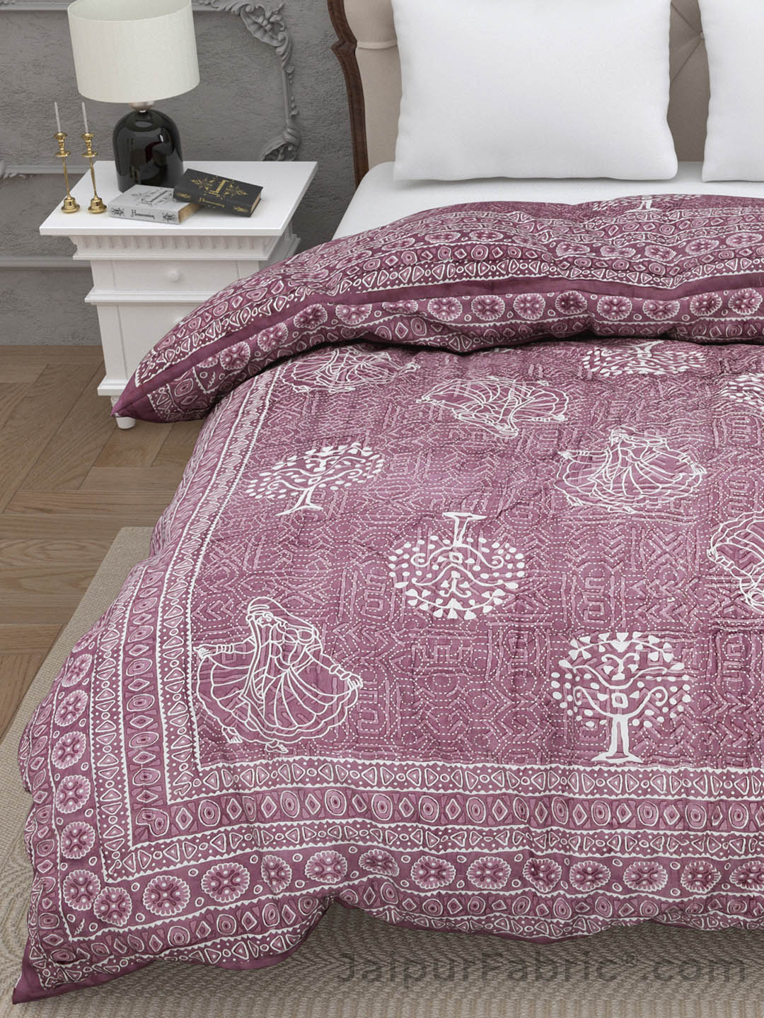 Jaipuri Rajai Daabu Ghoomar 300GSM Fine Cotton Purple Double Bed Quilt
