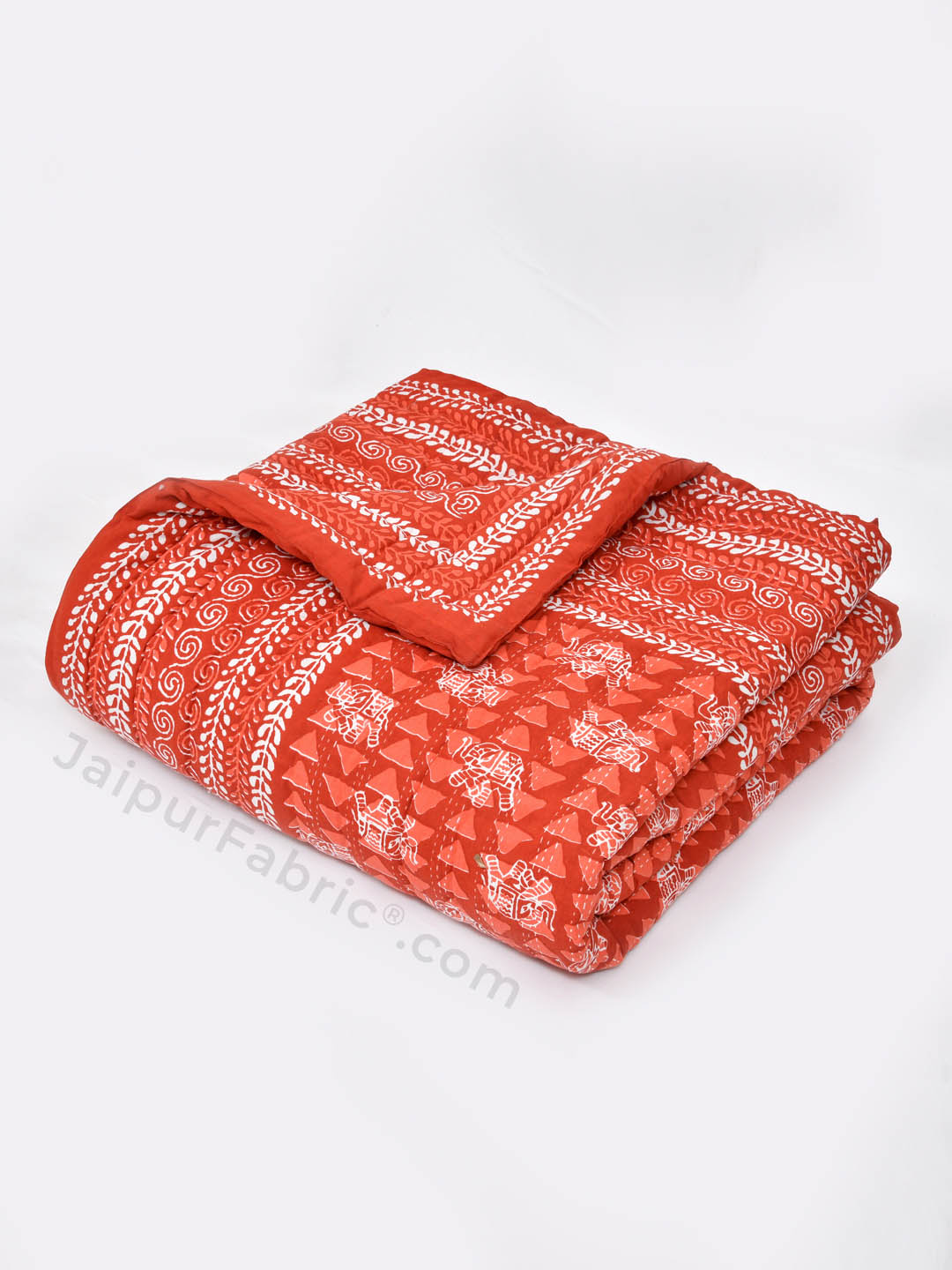 Jaipuri Rajai Daabu Traditional Print 300GSM Fine Cotton Red Double Bed Quilt