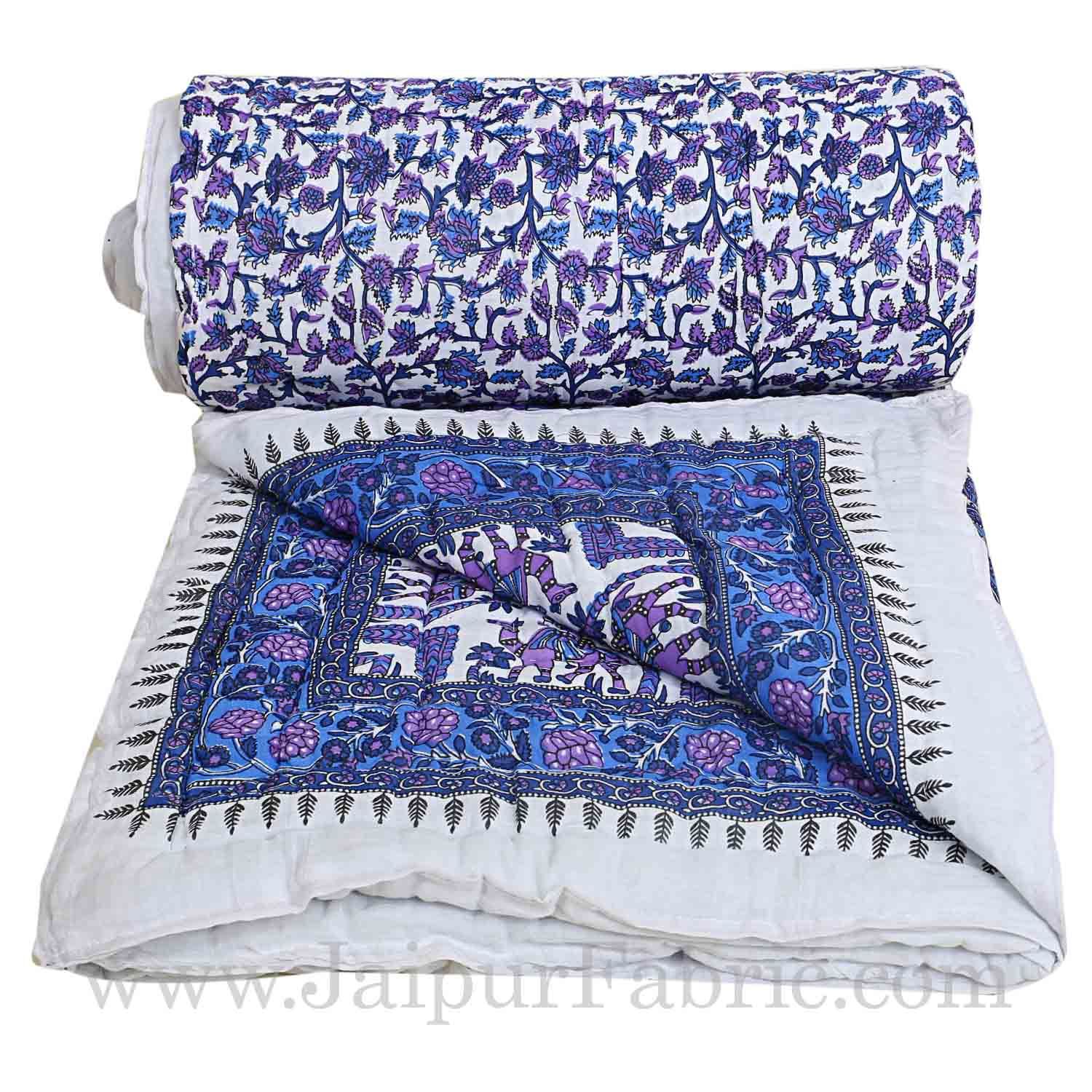 Double Bed Jaipur Razai (Quilt) Blue Pattern Camel  Mughal Print