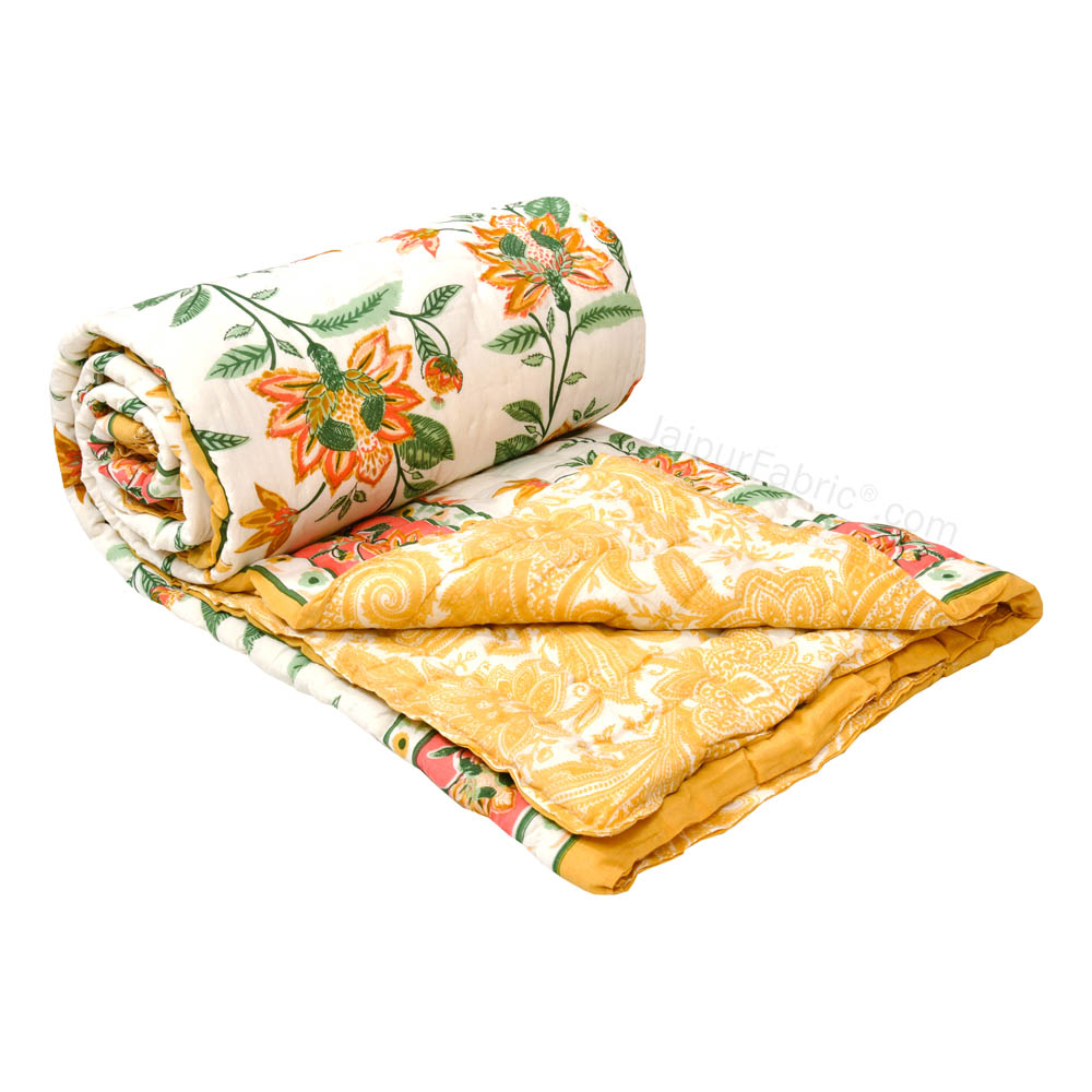 JaipurFabric® Blooming Dale Amber Premium Cotton Double Bed Quilt
