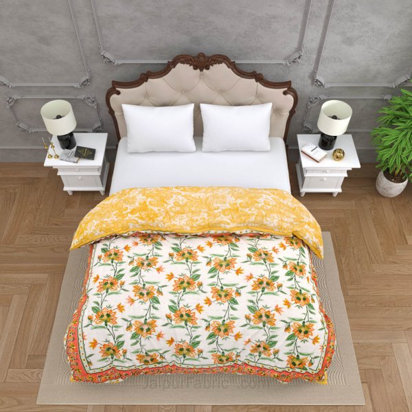 JaipurFabric® Blooming Dale Amber Premium Cotton Double Bed Quilt