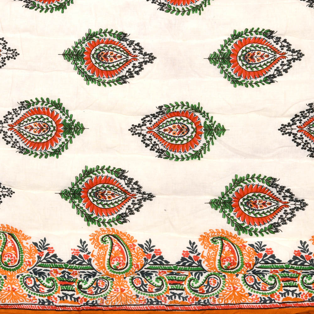 JaipurFabric® Booti Block Print Peachy Premium Cotton Double Bed Quilt