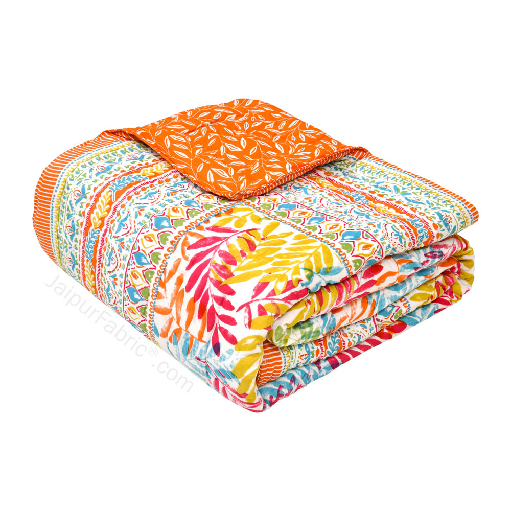 JaipurFabric® Timber Pink Orange Premium Cotton Double Bed Quilt