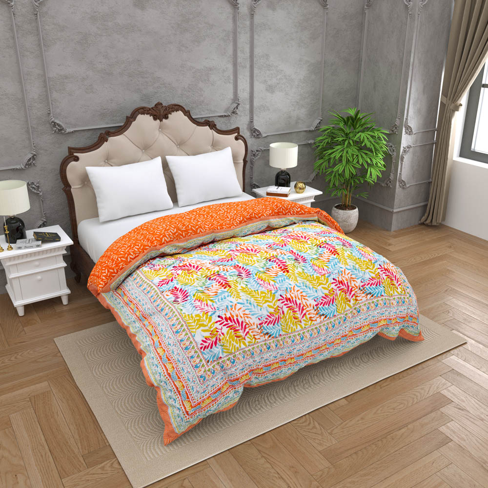 JaipurFabric® Timber Pink Orange Premium Cotton Double Bed Quilt