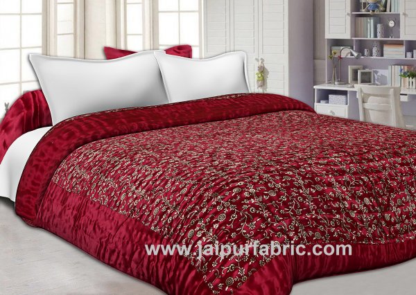 Jaipuri Double Bed Quilt Silk With Golden Print