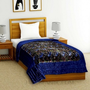 Velvet Cloth Single Bed Quilt Jaipuri Razai Blue Shaneel Rajai by Jaipur Fabric
