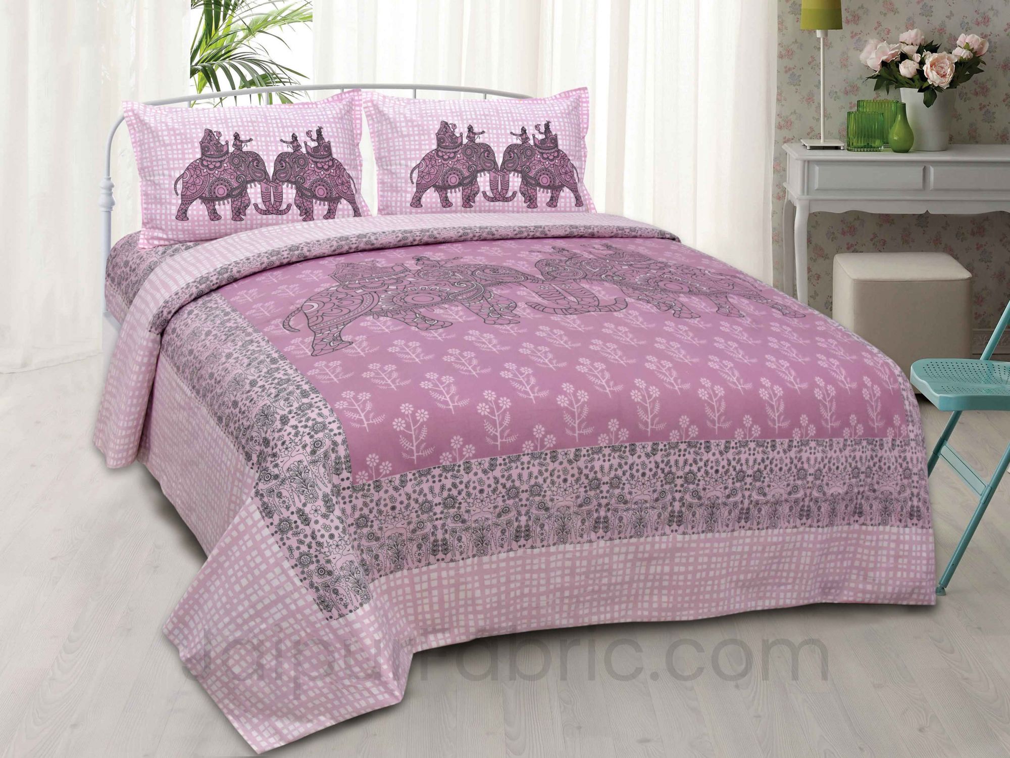 Alexa Pink Sahi Sawari King Size Double Bedsheet