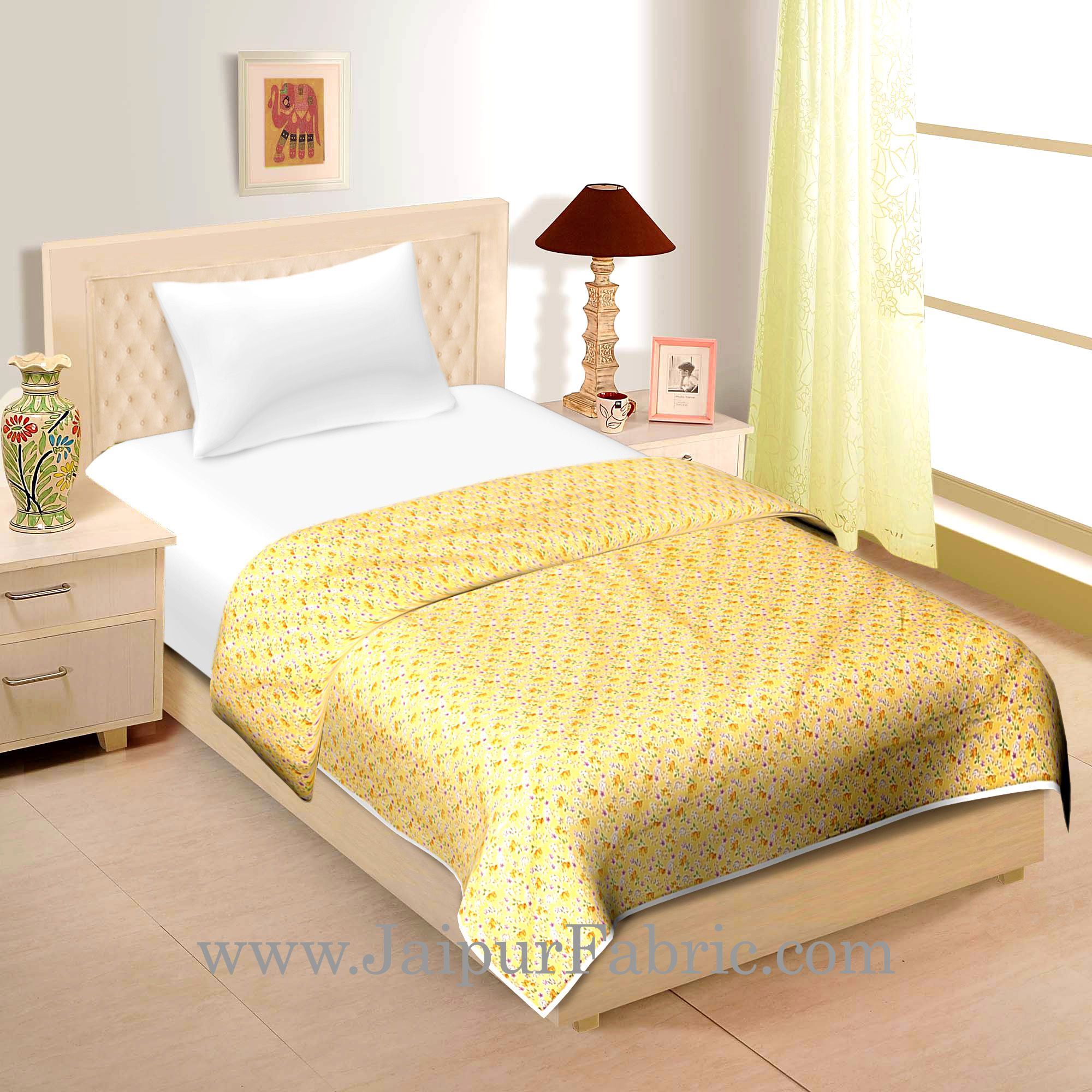Cream Base With Orange floral Print Cotton Single  Bed Size Dohar