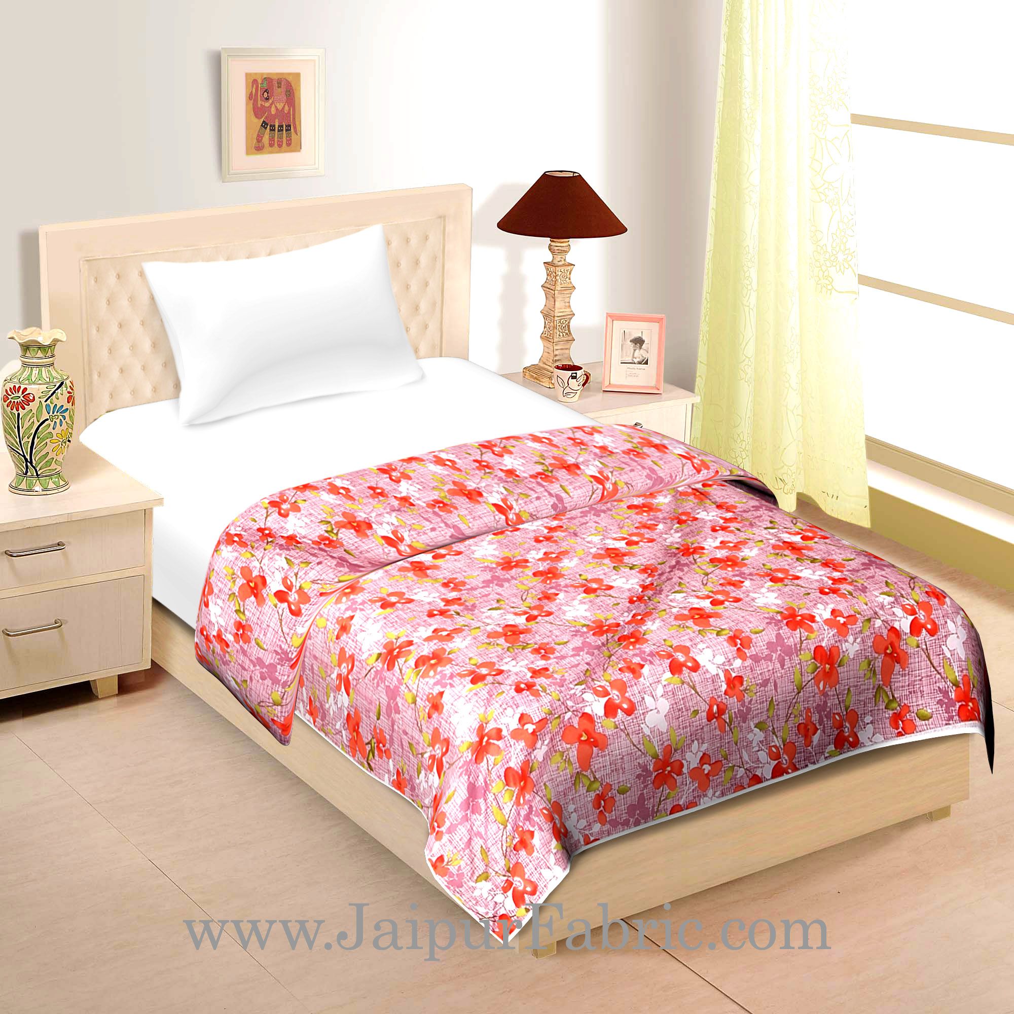 Pink Base With Orange Floral Single Bed Size Dohar