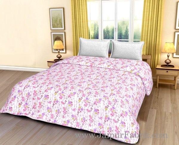 Cream Base Pink And Purple Floral Print Double Bed Dohar