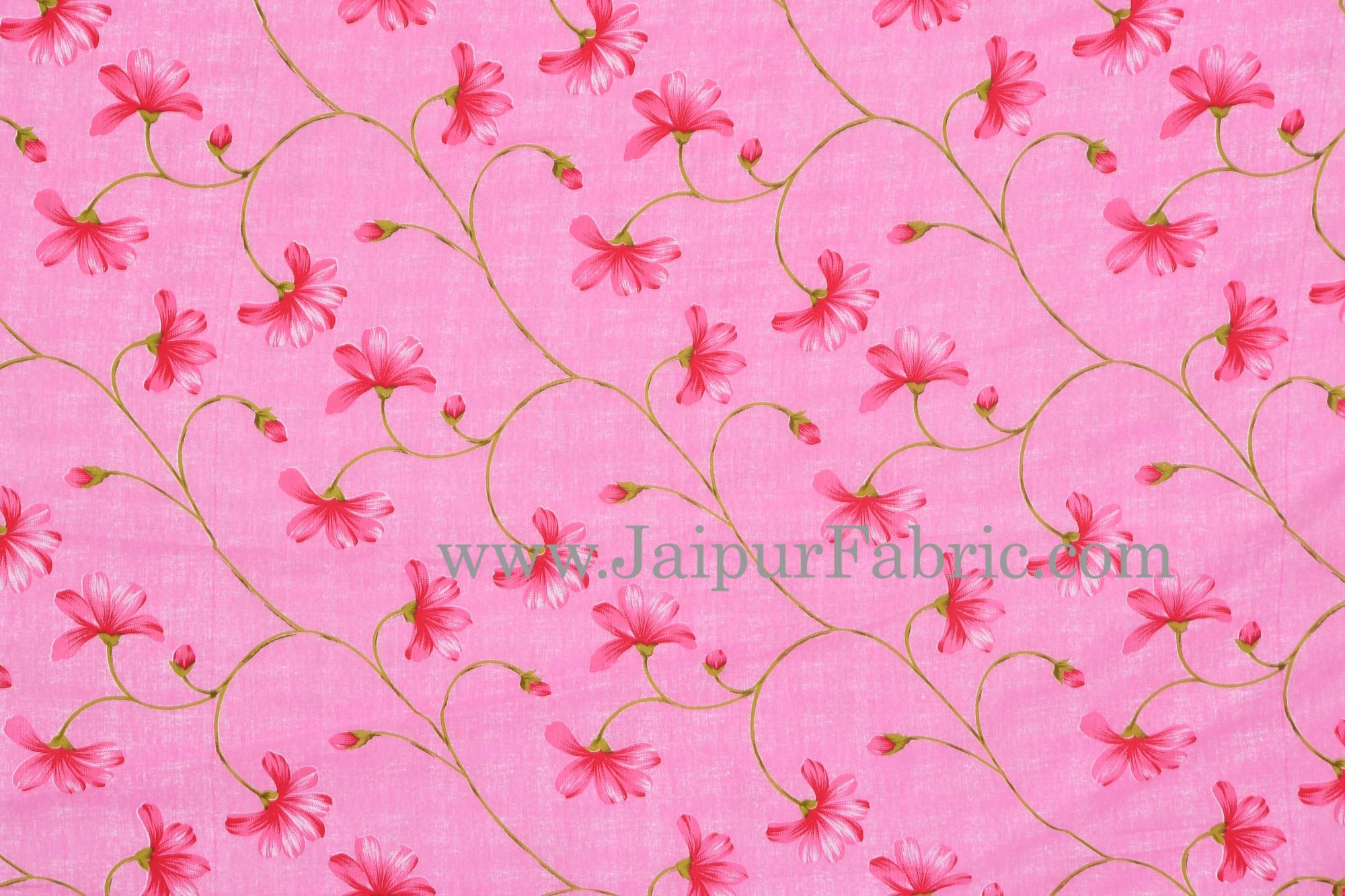 Pink Base Red Floral Print Double Bed Dohar