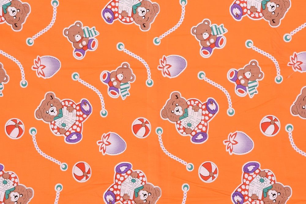 Orange Base Teddy Bear Print Single Cotton Dohar