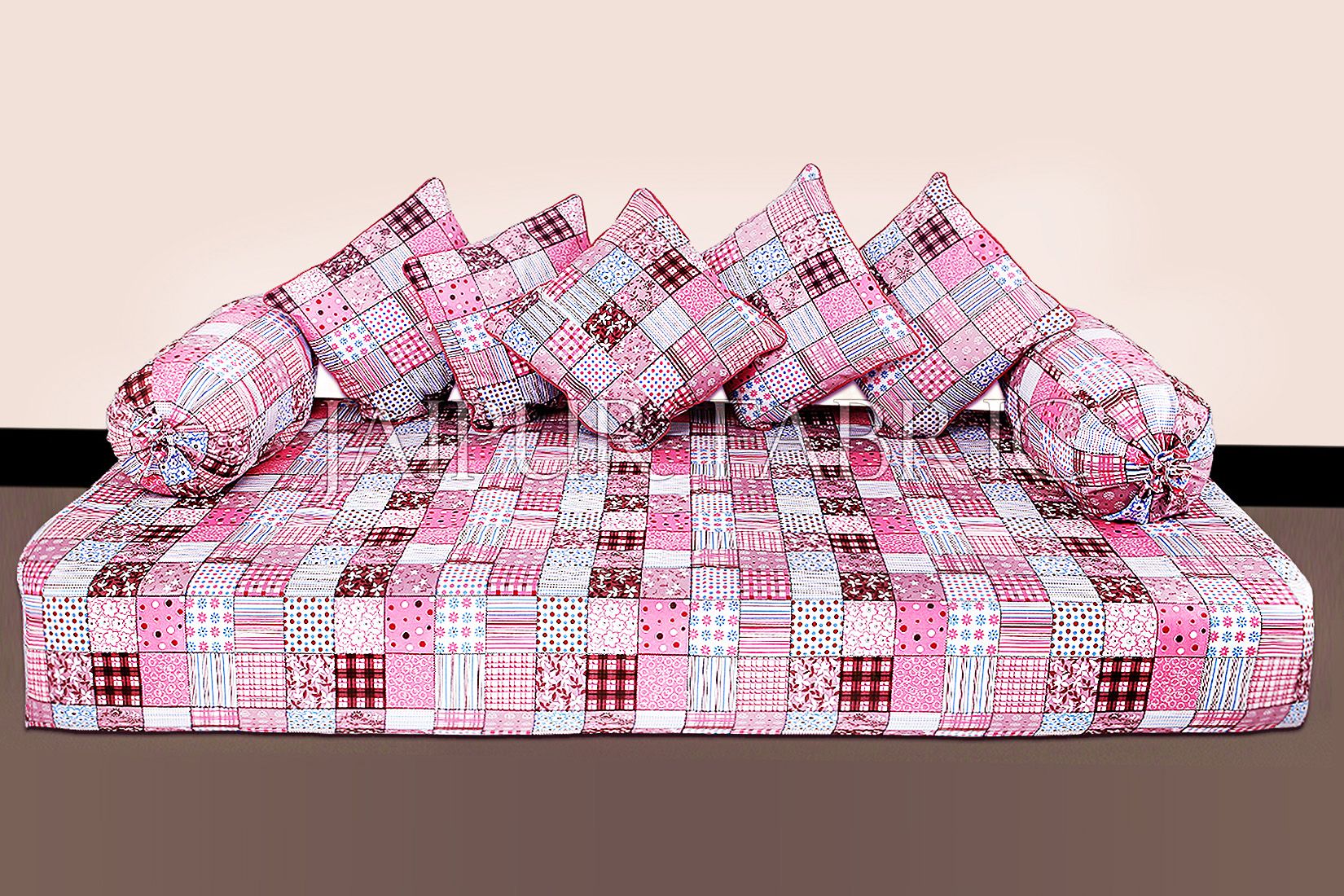 Pink Base Square Print Cotton Diwan Set