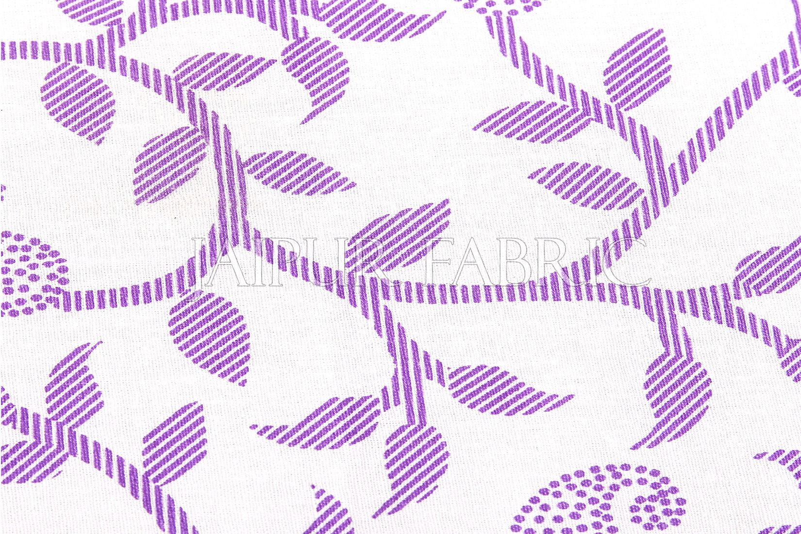 Purple Polka Dots Border and Leaf Print Cotton Diwan Set