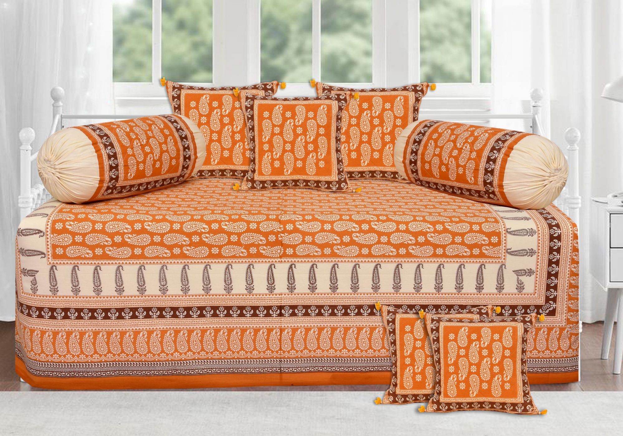 Orange maroon floral paisley diwan set