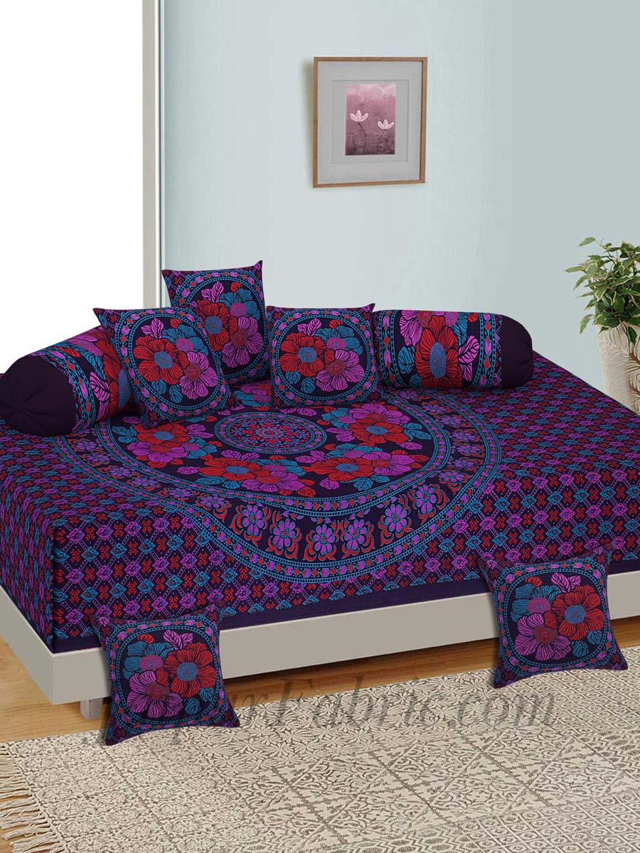 Purple Floral Print Pure Cotton Bohemian Mandala Diwan Set