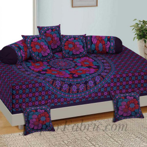 Purple Floral Print Pure Cotton Bohemian Mandala Diwan Set