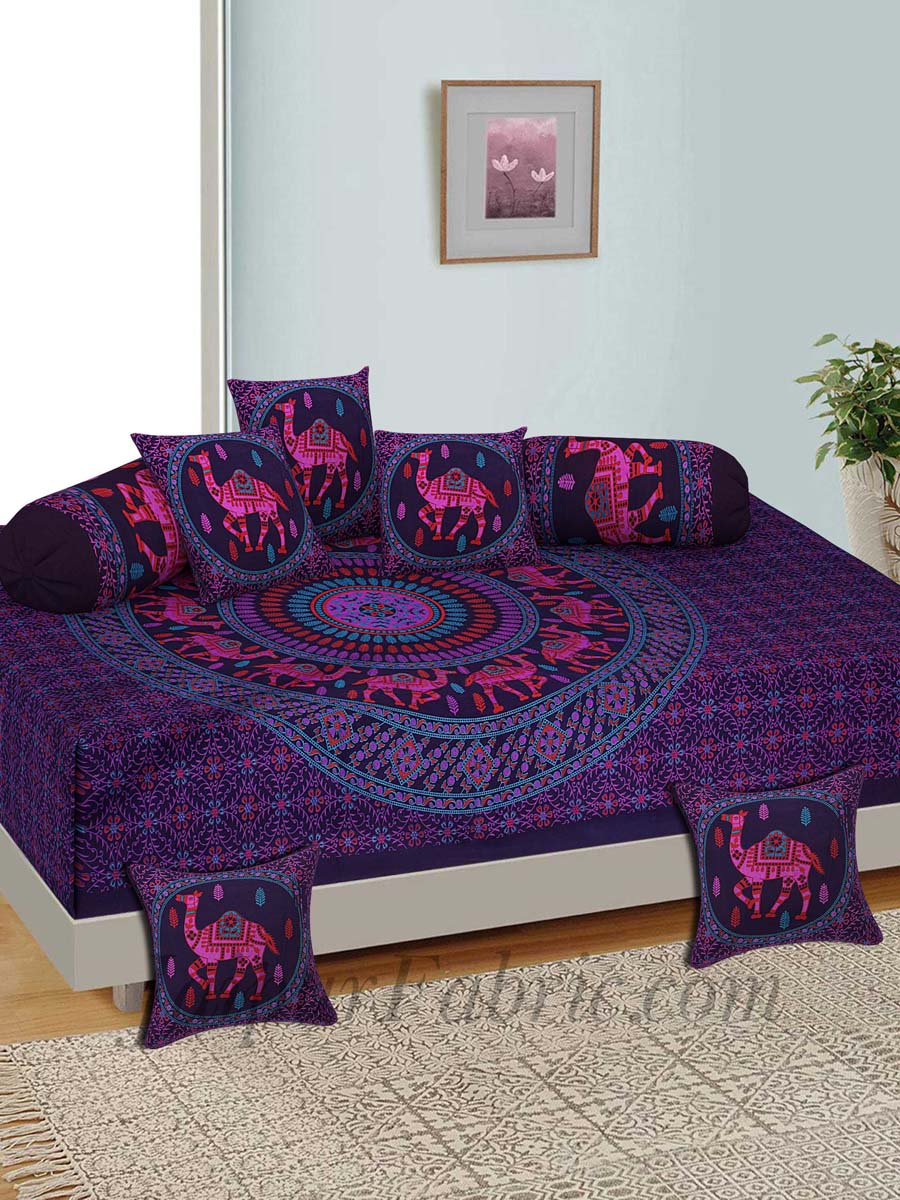 Purple Camel Print Pure Cotton Bohemian Mandala Diwan Set