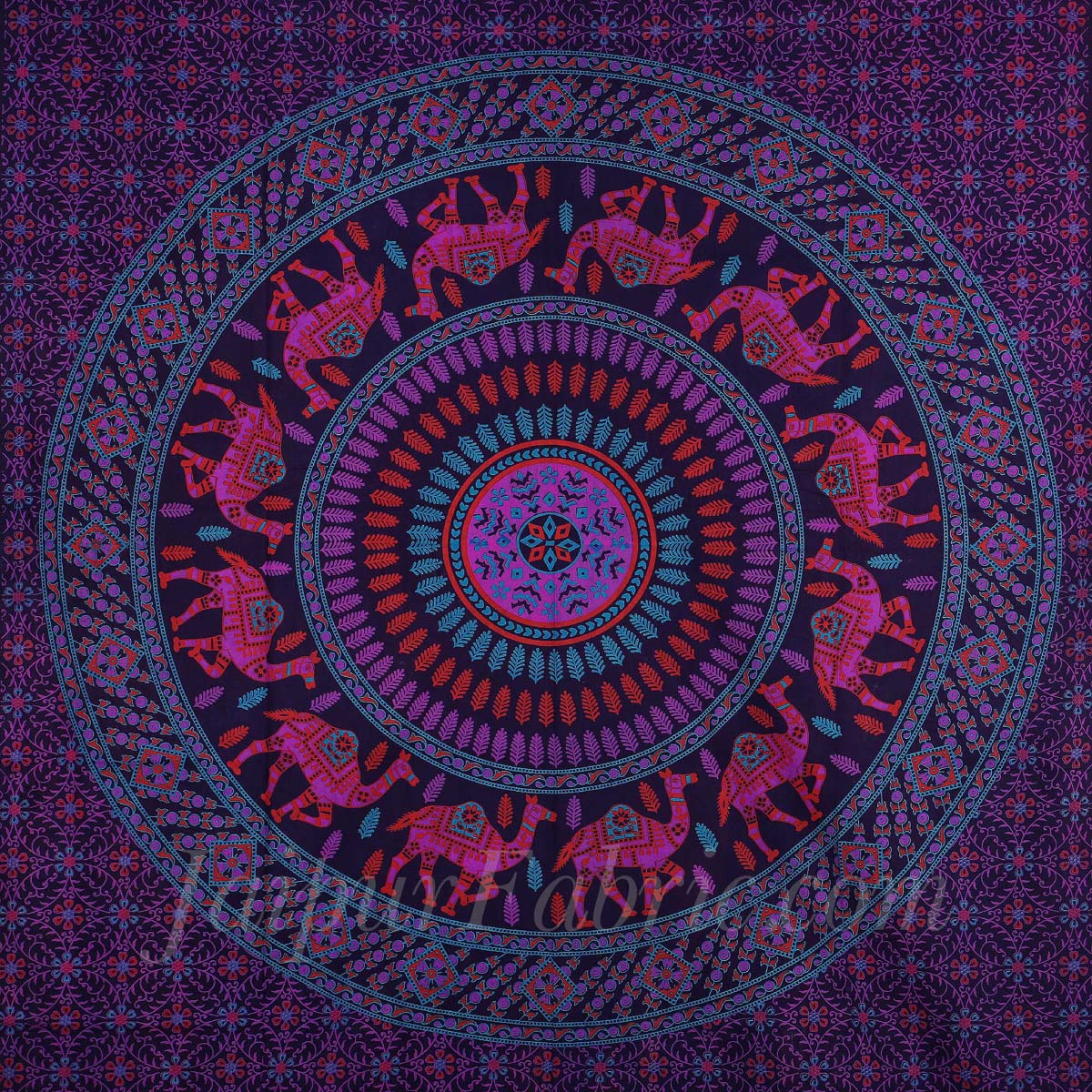 Purple Camel Print Pure Cotton Bohemian Mandala Diwan Set