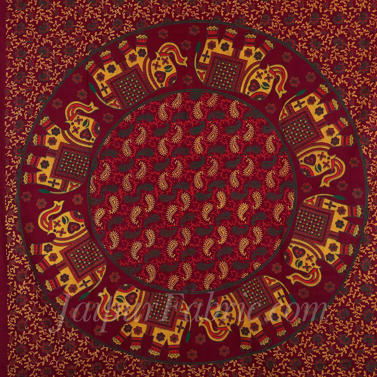 Maroon Elephant Print Pure Cotton Bohemian Mandala Diwan Set