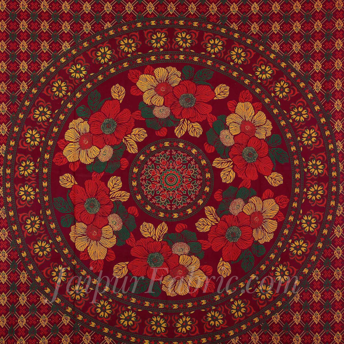 Maroon Floral Print Pure Cotton Bohemian Mandala Diwan Set