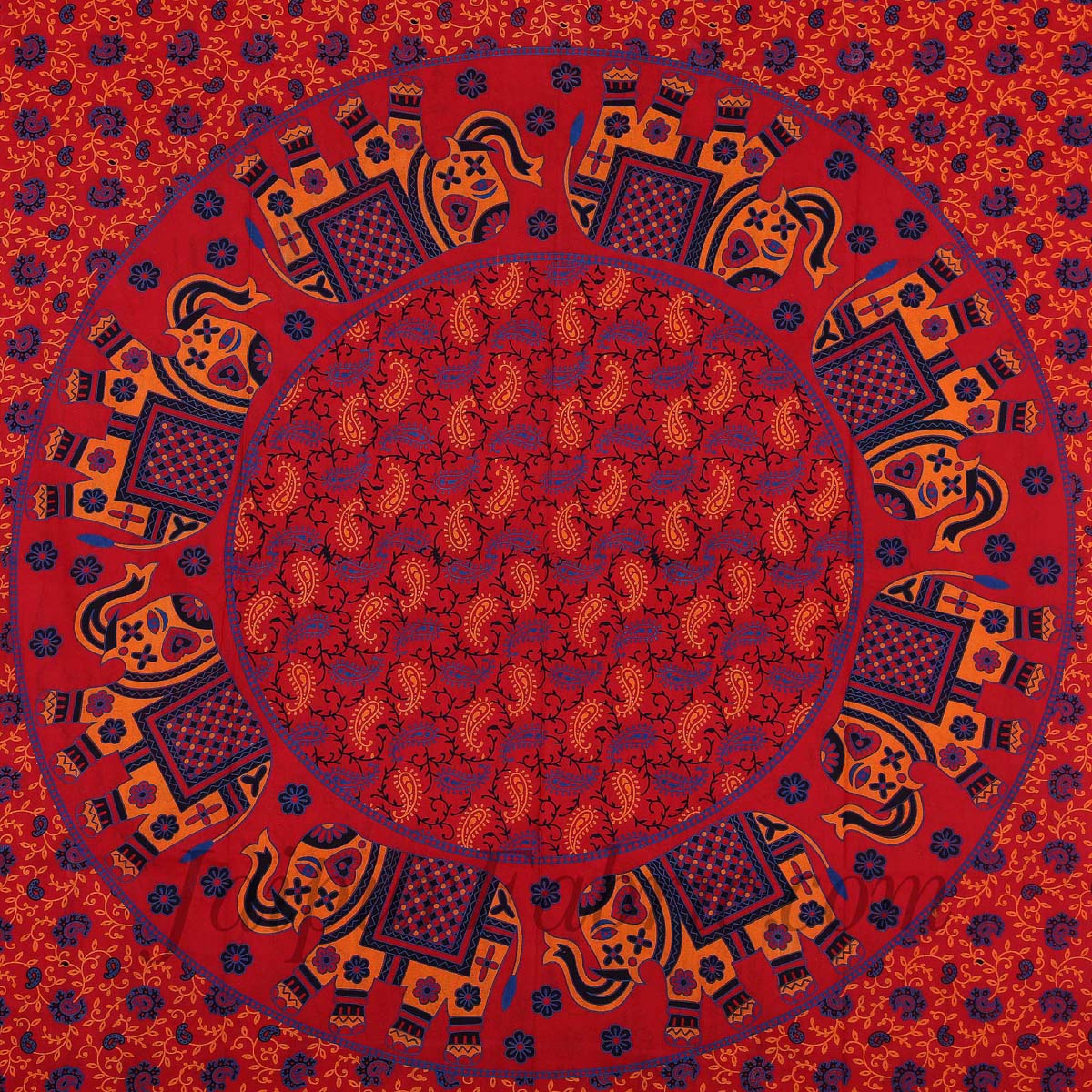 Red Elephant Print Pure Cotton Bohemian Mandala Diwan Set