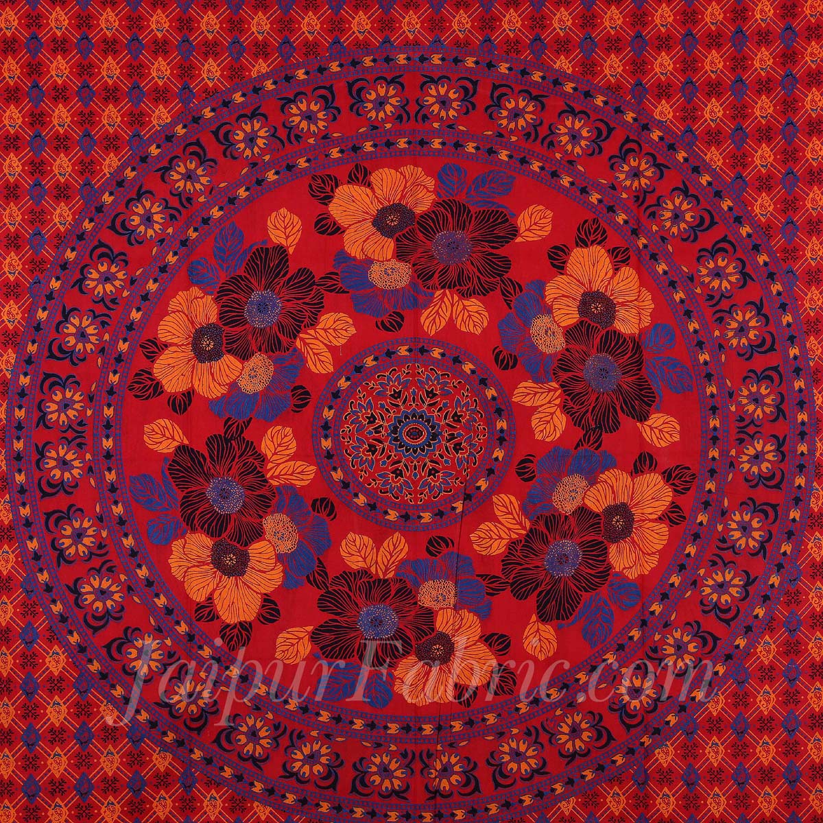Red Floral Print Pure Cotton Bohemian Mandala Diwan Set