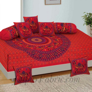 Red Camel Print Pure Cotton Bohemian Mandala Diwan Set