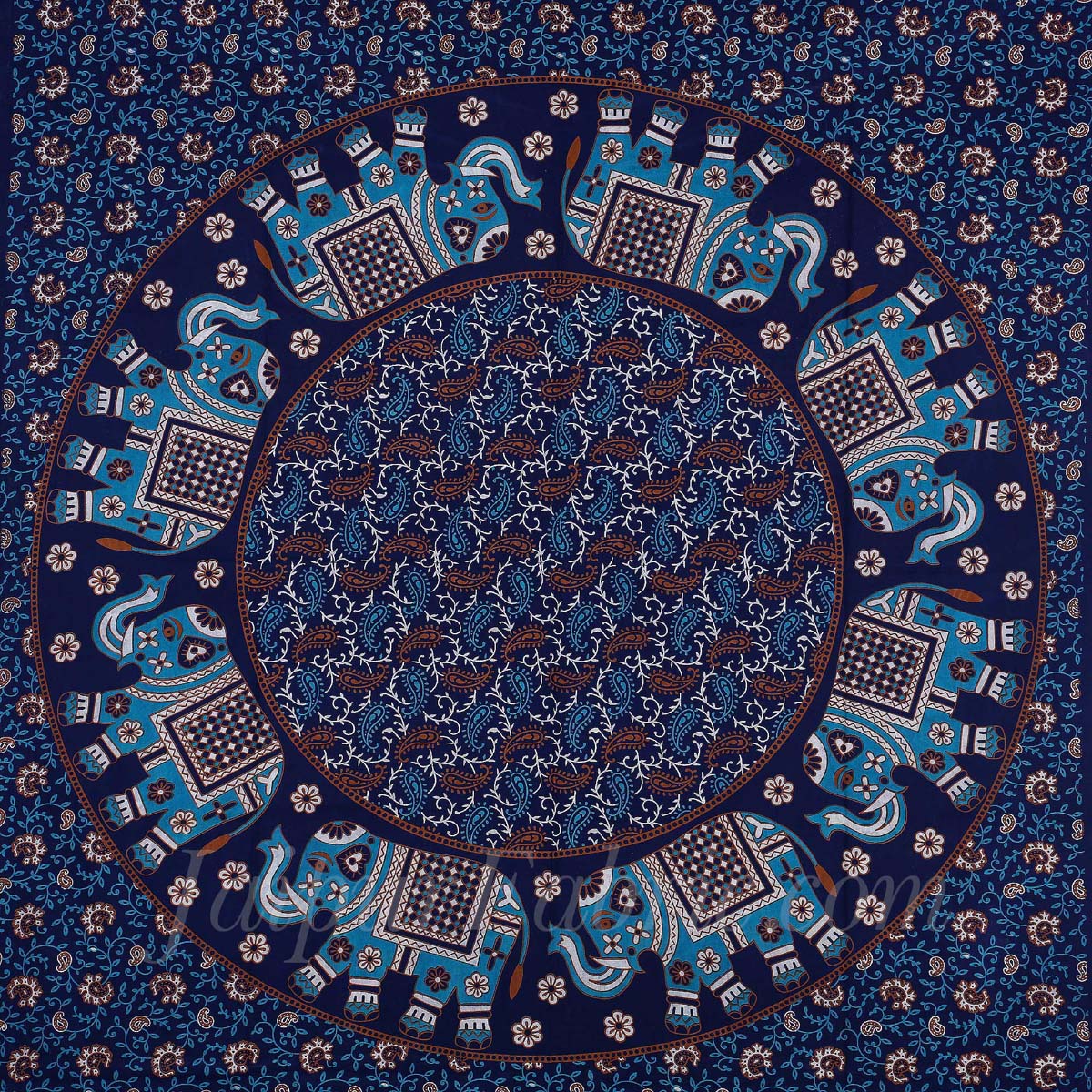 Blue Elephant Print Pure Cotton Bohemian Mandala Diwan Set