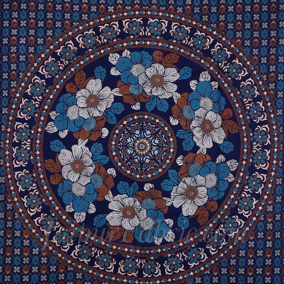 Blue Floral Print Pure Cotton Bohemian Mandala Diwan Set