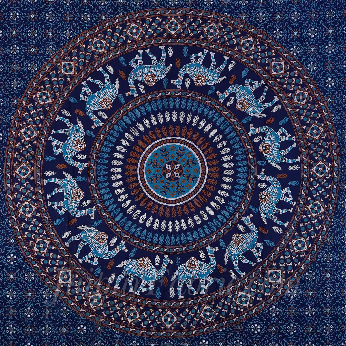 Blue Camel Print Pure Cotton Bohemian Mandala Diwan Set