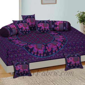 Purple Elephant Print Pure Cotton Bohemian Mandala Diwan Set