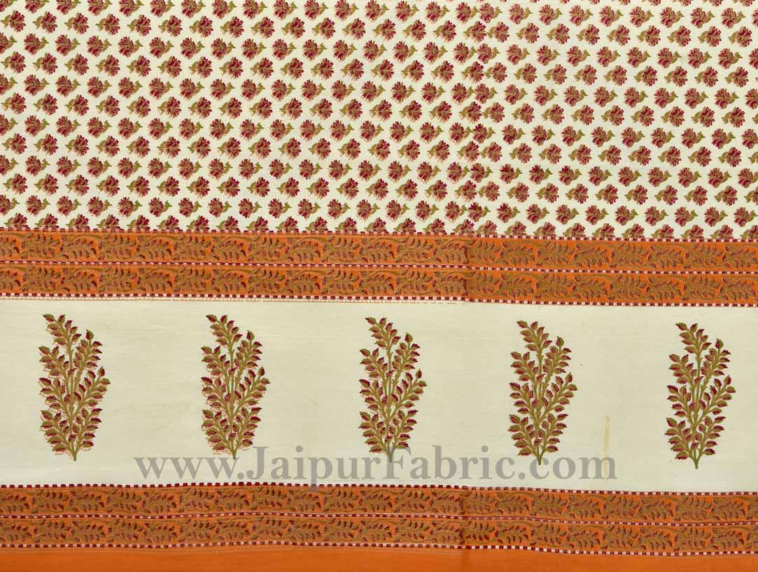 Orange Border Cream Base Small Tree Pattern With Golden Print  Diwan Set