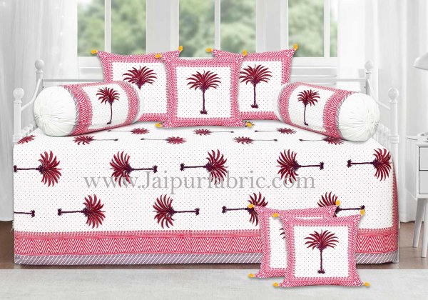 Dark pink palm polka mercerised cotton diwan set