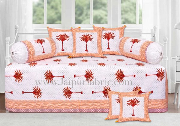 Orange palm polka mercerised cotton diwan set