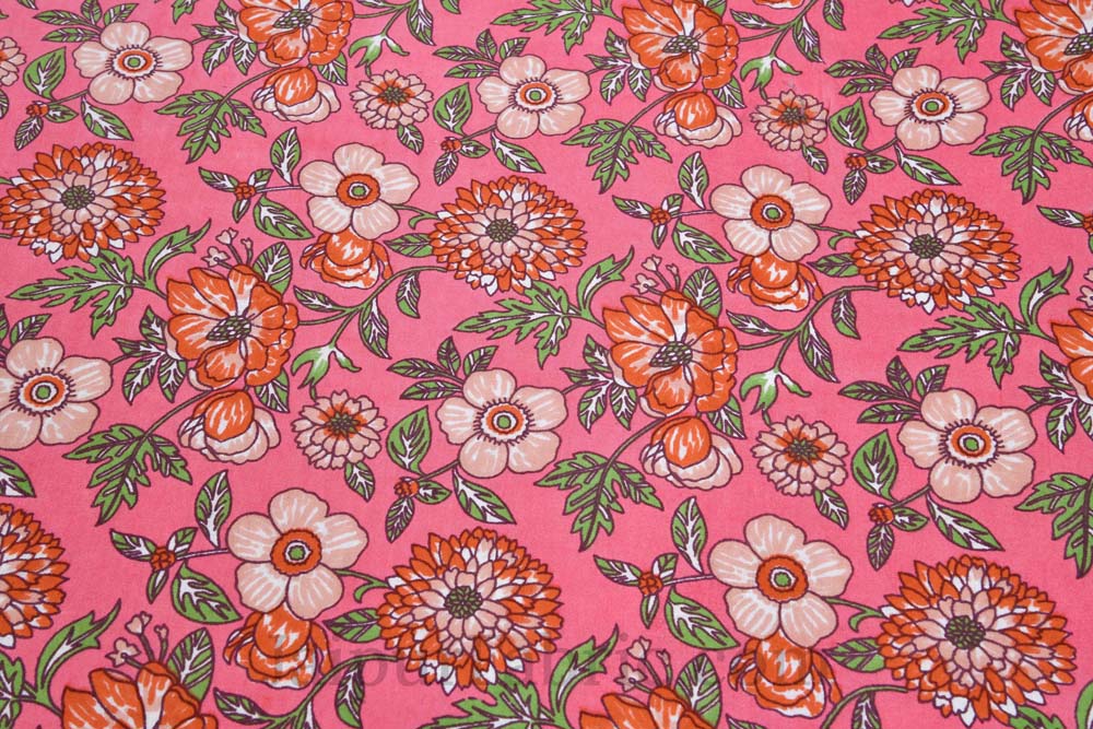 Floral Bouquette Pink Boota Border Pure Cotton Double BedSheet