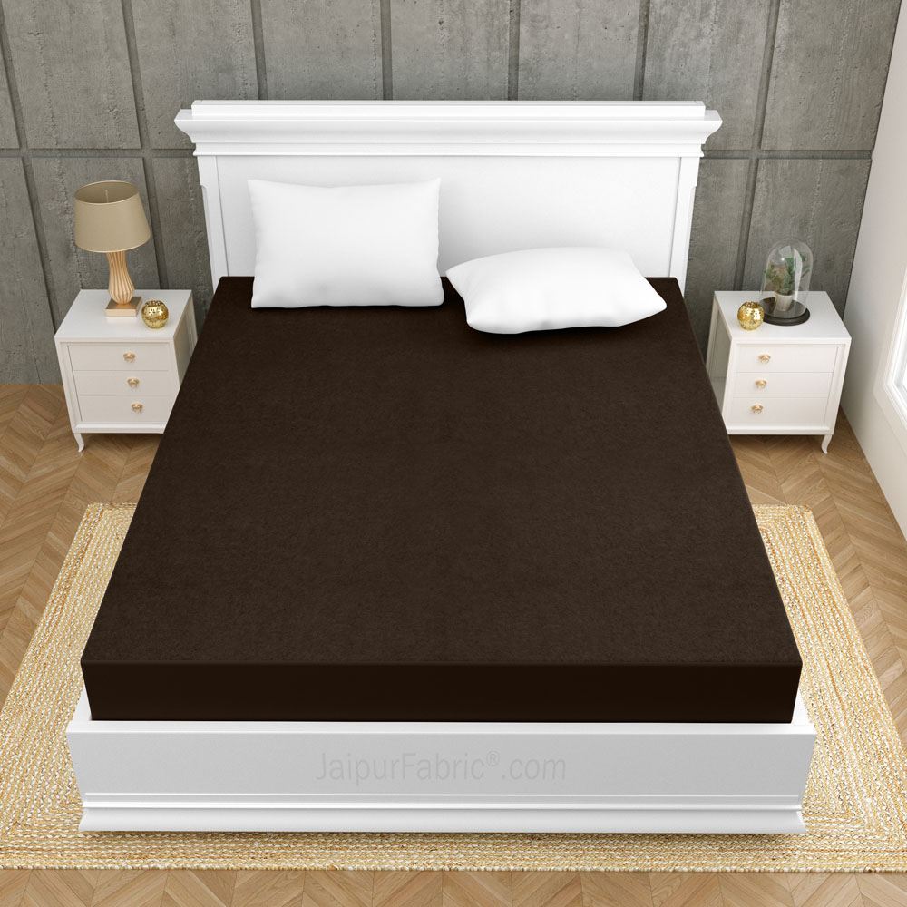 Heavy Quality Brown Terry Cotton Waterproof and Elastic Fitted Through Out Double Mattress Protector