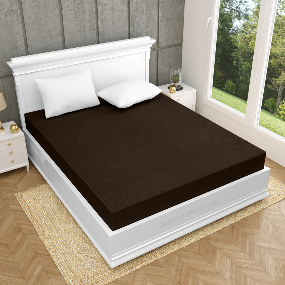Heavy Quality Brown Terry Cotton Waterproof and Elastic Fitted Through Out Double Mattress Protector
