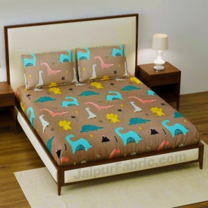 Dino Kids Fitted BedSheet Supersoft Double Bed Size with 2 Pillow Covers