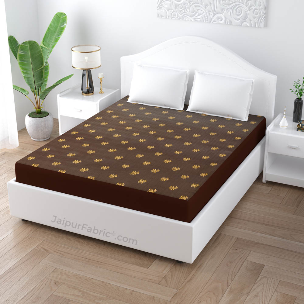 Brown Printed Water Proof Fitted Mattress Protector