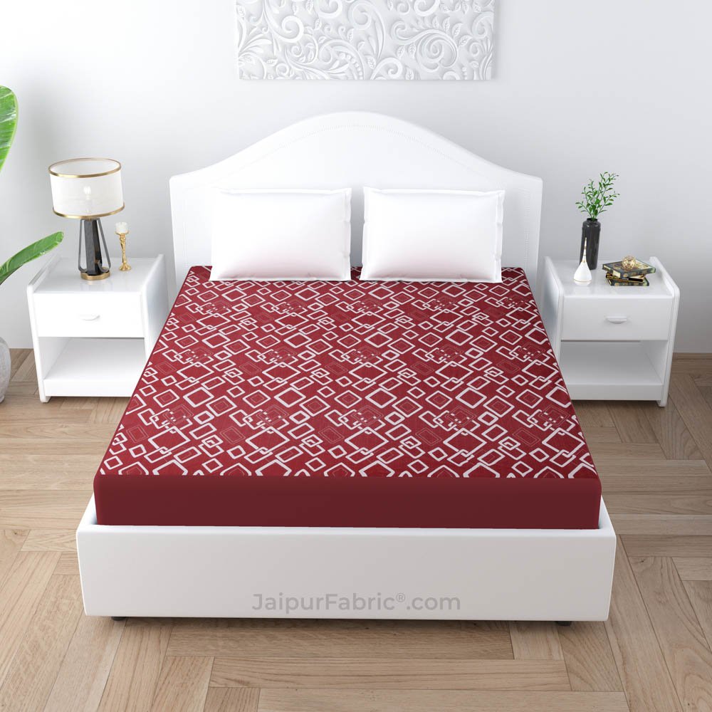 Maroon Printed Water Proof Fitted Mattress Protector