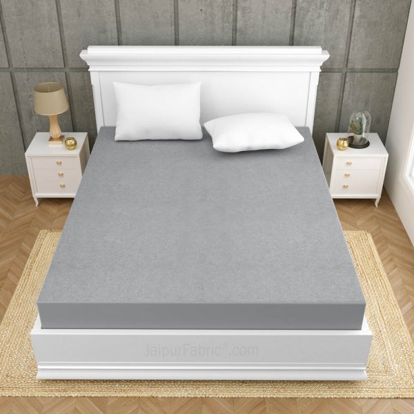 Heavy Quality Grey Terry Cotton Waterproof and Elastic Fitted Water Resistant Ultra Soft Double Mattress Cover