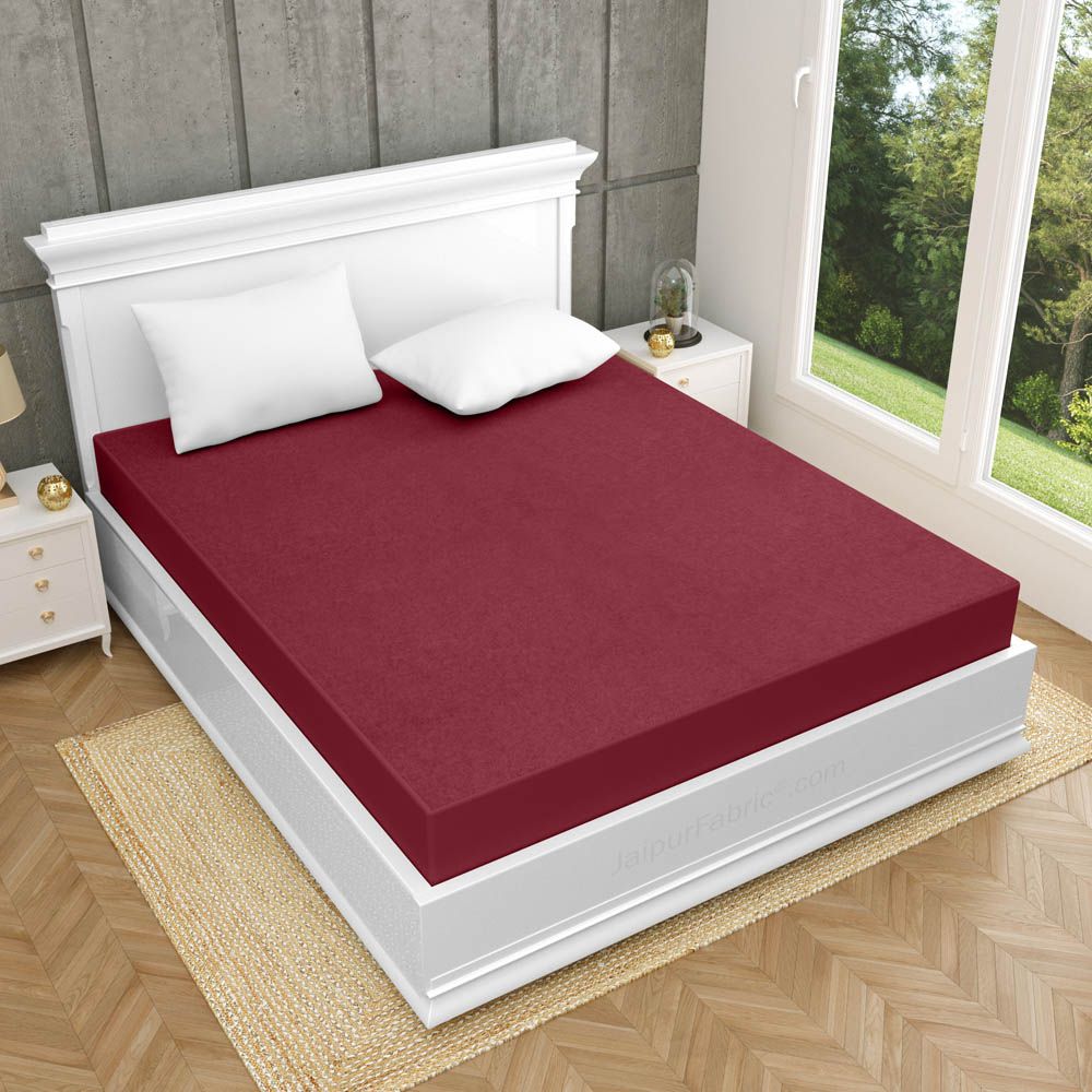 Heavy Quality Maroon Terry Cotton Waterproof and Elastic Fitted Water Resistant Ultra Soft Double Mattress Cover