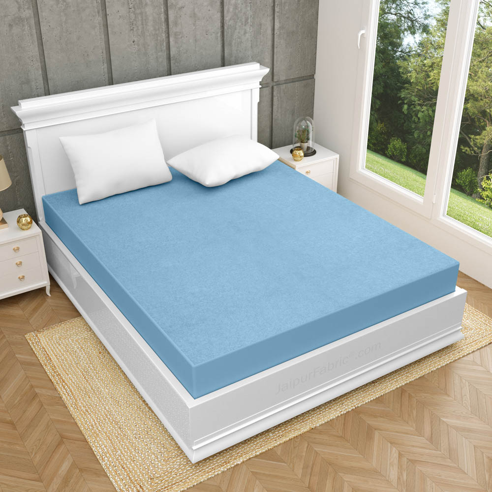 Heavy Quality Blue Terry Cotton Waterproof and Elastic Fitted Water Resistant Ultra Soft Double Mattress Cover