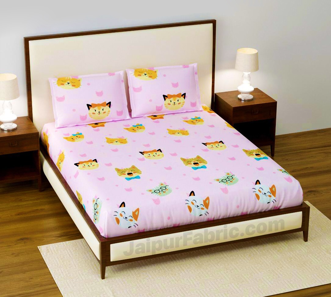 Pretty Cats Kids Fitted BedSheet Supersoft Single Bed Size with 1 Pillow Cover
