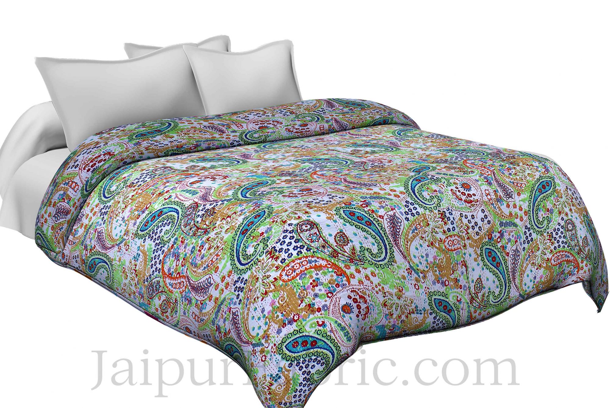 Multi Color Paisley Pattern With Thread Hand Work(Kantha) Gudri ( Bed Cover)