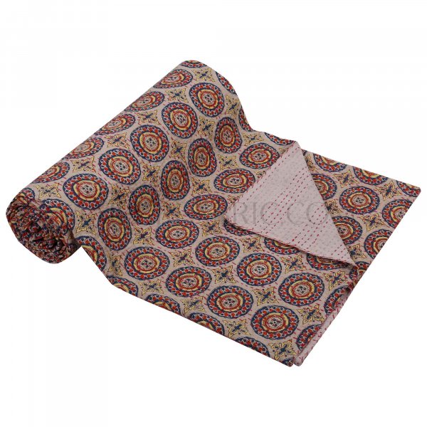 Circular Brown Cotton Gudri Katha Work Dohar Comforter