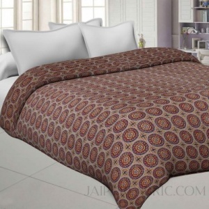 Circular Brown Cotton Gudri Katha Work Dohar Comforter